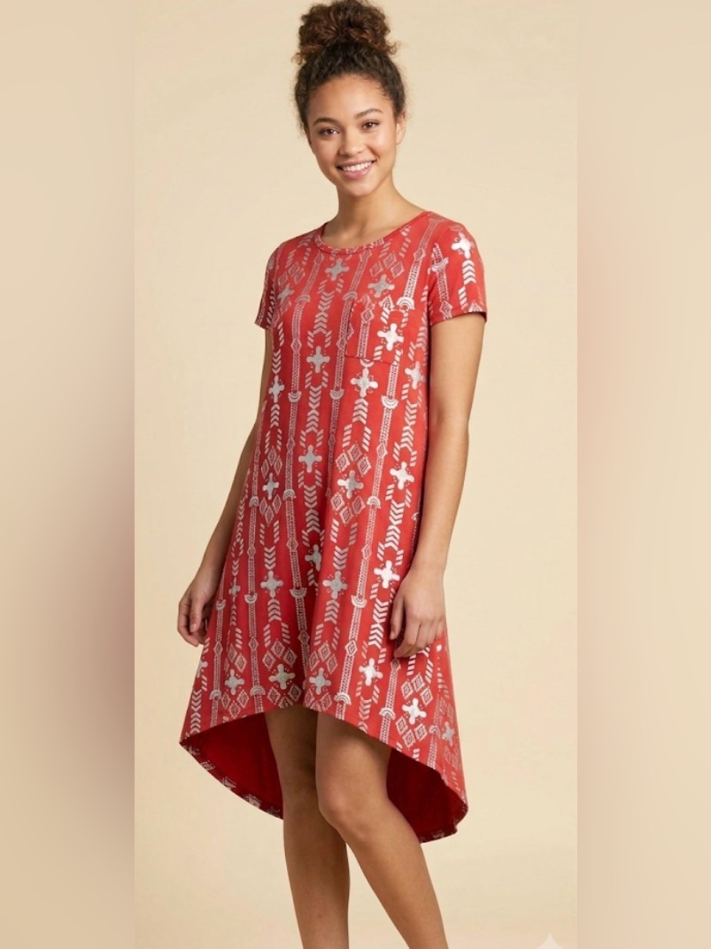 LulaRoe XXS Carly dress red with metallic silver design